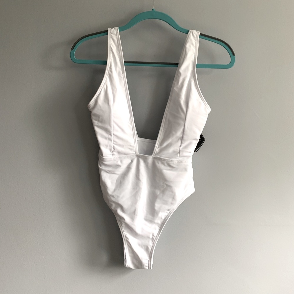 NWT White Plunge Front & Back Swimsuit